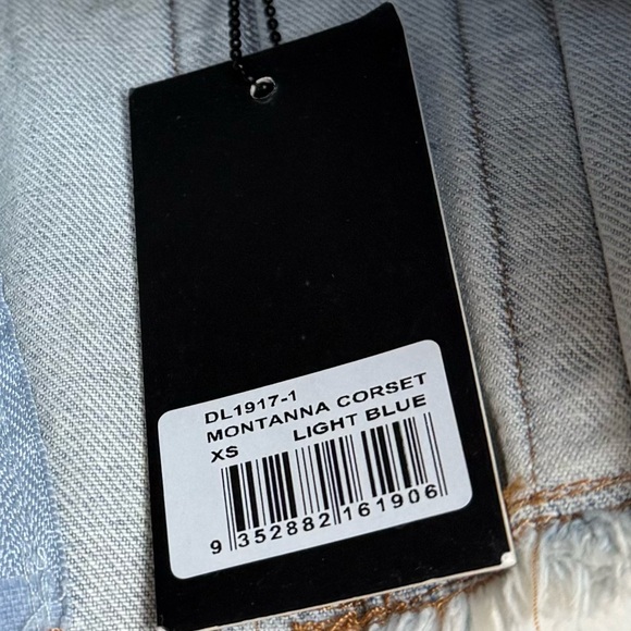 By.Dyln 100% Cotton Sleeveless Light Blue Frayed Corset Montanna Denim Top - Picture 15 of 15